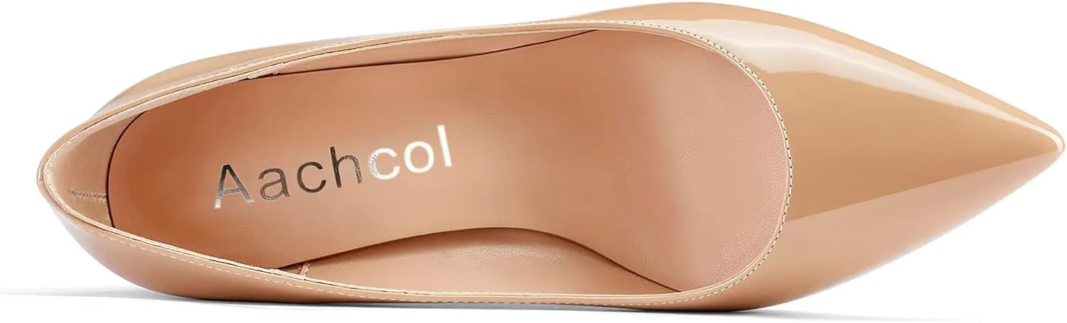 Aachcol Women Pumps Pointed Toe Slip on Mid Heel Dress Office Chunky Block Heels Shoes 3 Inches