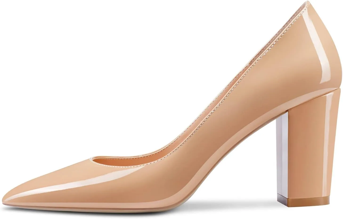 Aachcol Women Pumps Pointed Toe Slip on Mid Heel Dress Office Chunky Block Heels Shoes 3 Inches