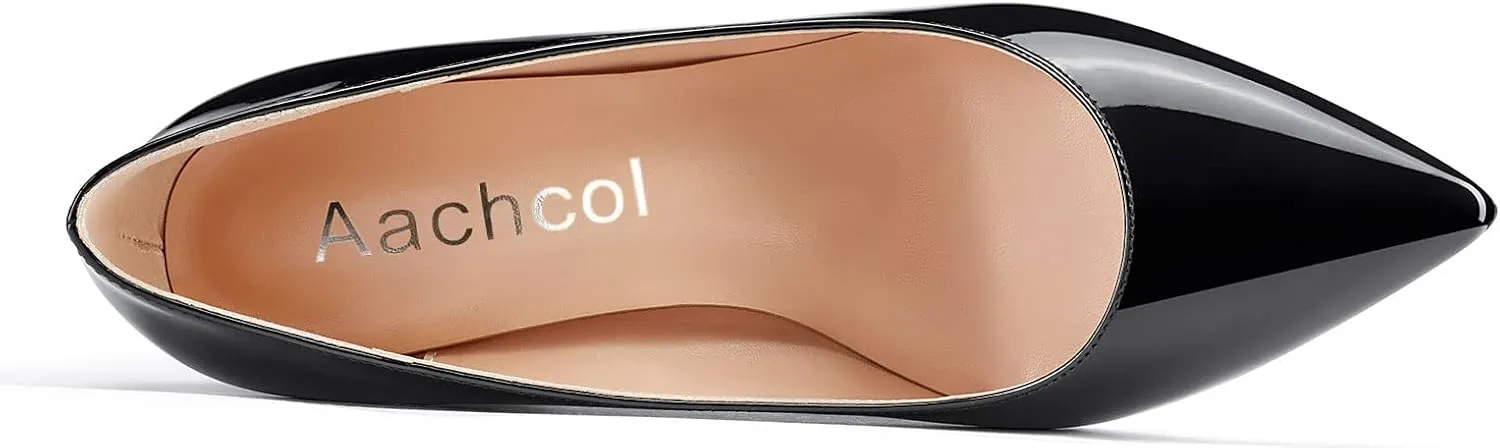 Aachcol Women Pumps Pointed Toe Slip on Mid Heel Dress Office Chunky Block Heels Shoes 3 Inches