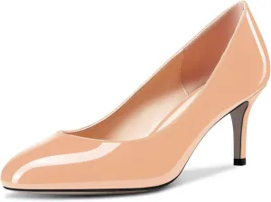 Aachcol Women Round Toe Pumps Stiletto Mid Heel Slip-on Dress Shoes Office 2.5 Inch