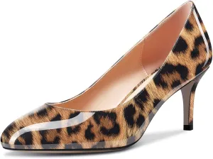 Aachcol Women Round Toe Pumps Stiletto Mid Heel Slip-on Dress Shoes Office 2.5 Inch