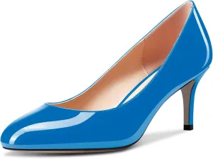 Aachcol Women Round Toe Pumps Stiletto Mid Heel Slip-on Dress Shoes Office 2.5 Inch