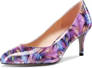 Aachcol Women Round Toe Pumps Stiletto Mid Heel Slip-on Dress Shoes Office 2.5 Inch