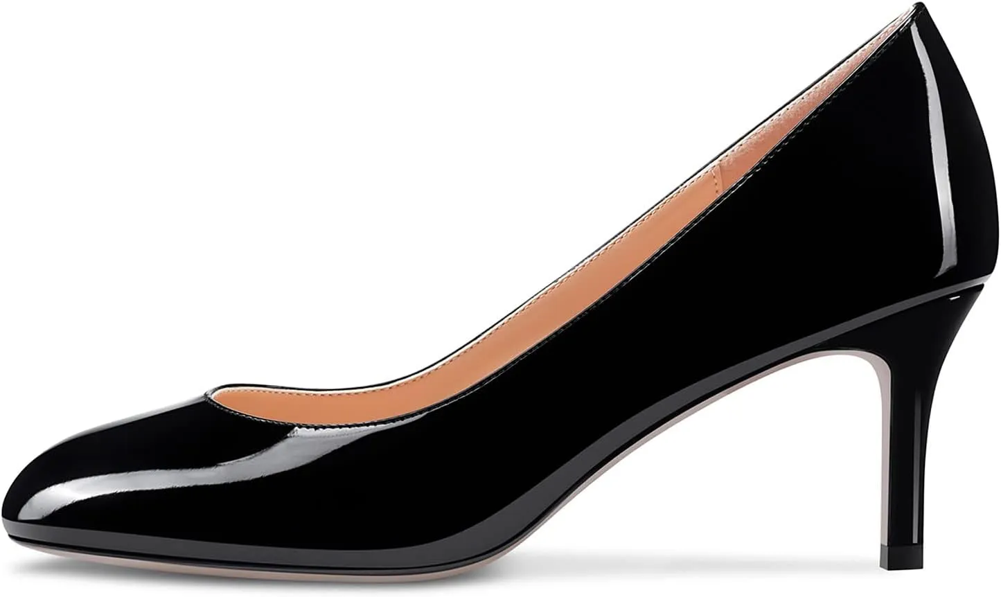 Aachcol Women Round Toe Pumps Stiletto Mid Heel Slip-on Dress Shoes Office 2.5 Inch