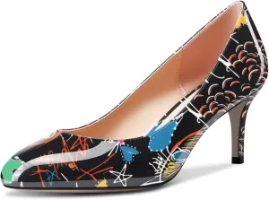 Aachcol Women Round Toe Pumps Stiletto Mid Heel Slip-on Dress Shoes Office 2.5 Inch