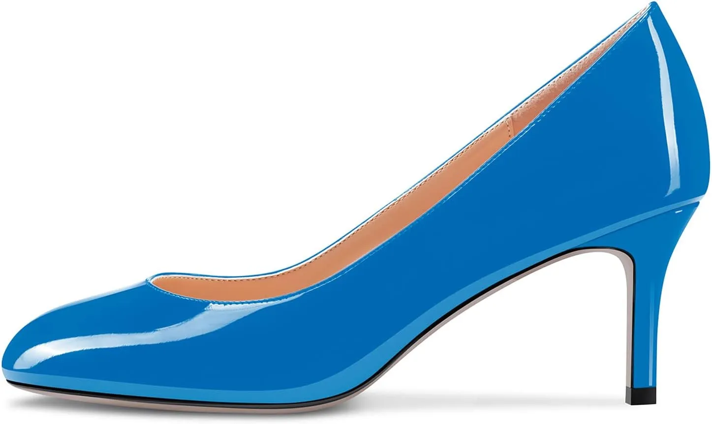 Aachcol Women Round Toe Pumps Stiletto Mid Heel Slip-on Dress Shoes Office 2.5 Inch
