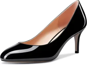 Aachcol Women Round Toe Pumps Stiletto Mid Heel Slip-on Dress Shoes Office 2.5 Inch