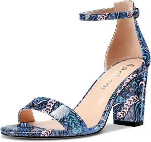 Aachcol Women Sandals Peep Open Toe Ankle Strap Chunky Block Mid Heel Shoes Party 3.5 Inch