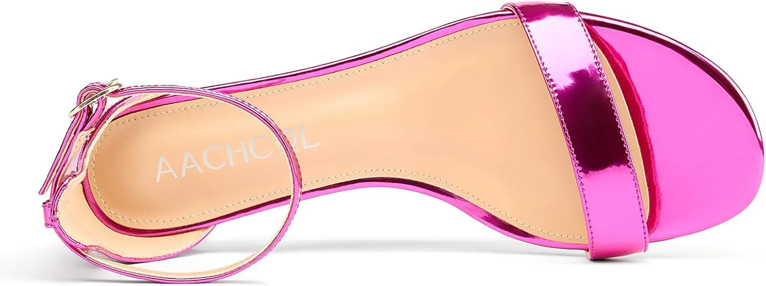 Aachcol Women Sandals Peep Open Toe Kitten Low Heel Ankle Strap Dress Shoes 1.5 Inch