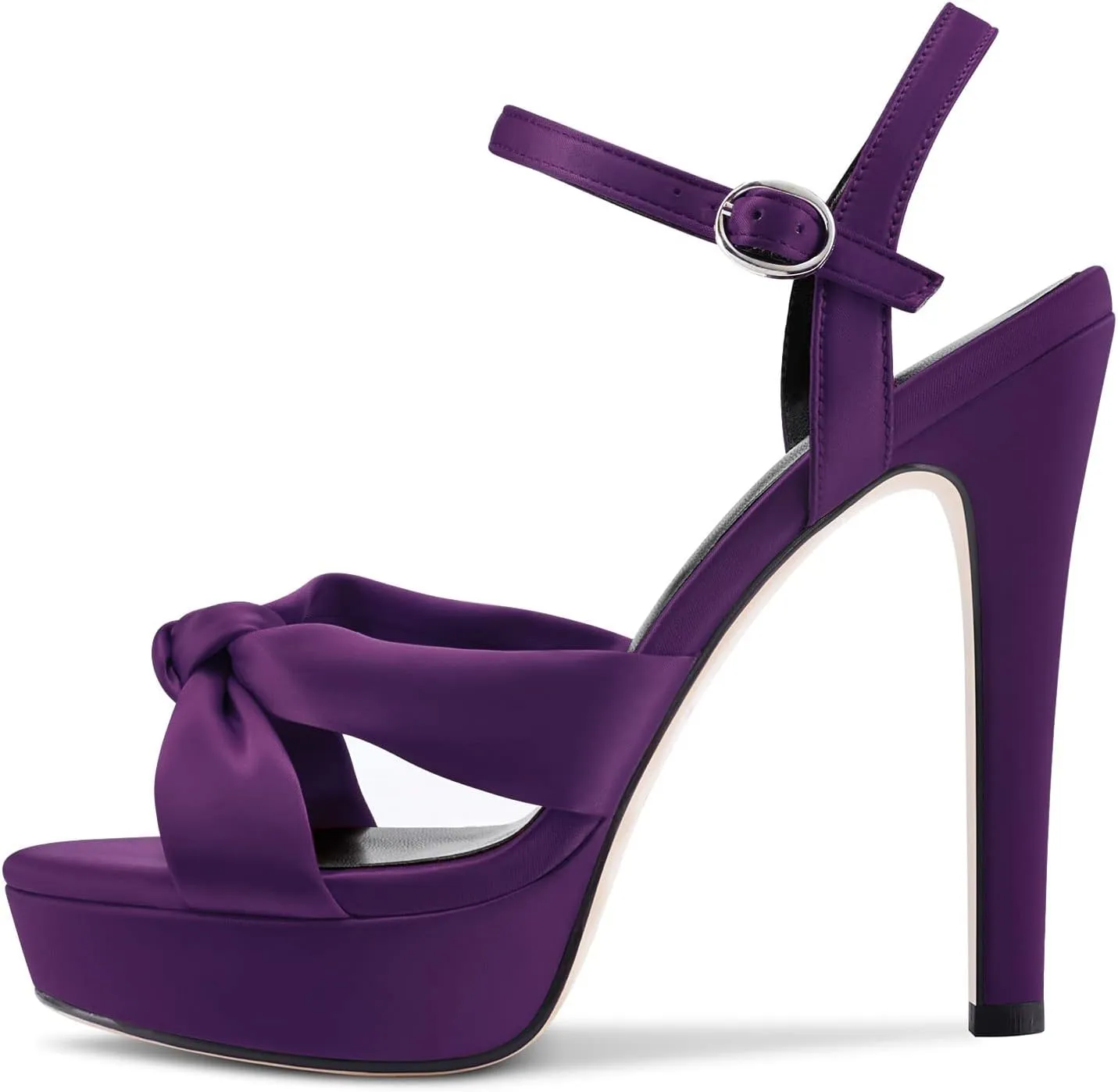 Aachcol Women Sandals Platform Peep Open Toe Ankle Strap Slingback Stiletto High Heel Dress Shoes Pumps Wedding Satin 5 Inch