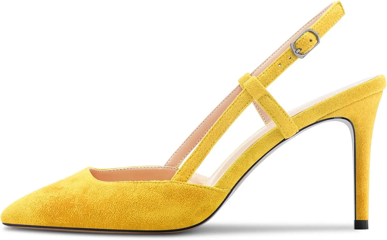 Aachcol Women Sandals Pointed Toe Ankle Strap Slingback Stiletto High Heel Dress Shoes Pumps Wedding Suede 3.5 Inch