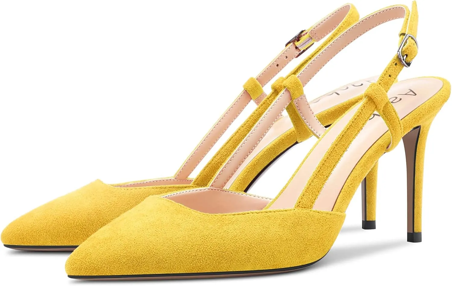 Aachcol Women Sandals Pointed Toe Ankle Strap Slingback Stiletto High Heel Dress Shoes Pumps Wedding Suede 3.5 Inch