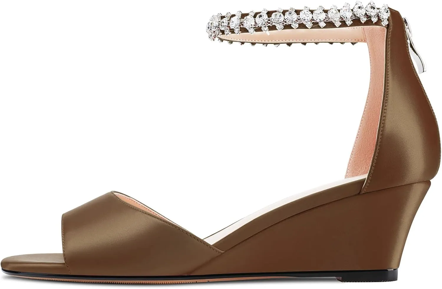 Aachcol Women Sandals Round Peep Open Toe Ankle Strap Chunky Block Mid Low Wedge Heel Dress Shoes Satin Wedding Shopping 2 Inch