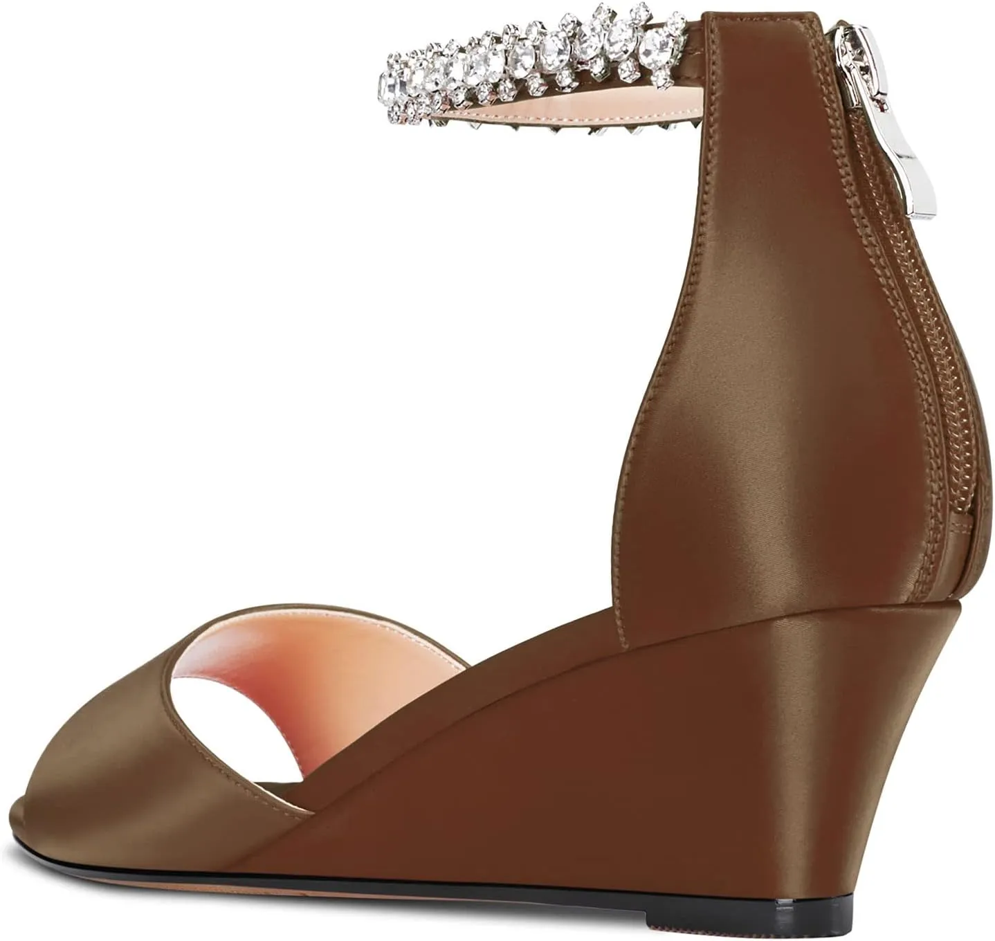Aachcol Women Sandals Round Peep Open Toe Ankle Strap Chunky Block Mid Low Wedge Heel Dress Shoes Satin Wedding Shopping 2 Inch