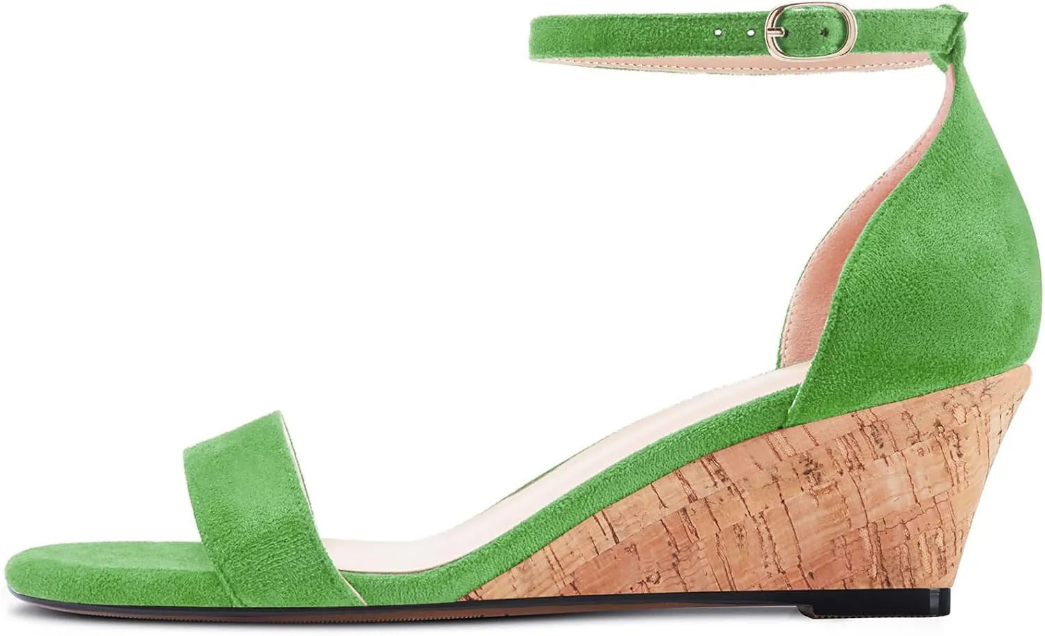 Aachcol Women Sandals Round Peep Open Toe Ankle Strap Two-Piece Chunky Block Low Wedge Heel Dress Shoes Matte 2 Inch