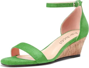 Aachcol Women Sandals Round Peep Open Toe Ankle Strap Two-Piece Chunky Block Low Wedge Heel Dress Shoes Matte 2 Inch
