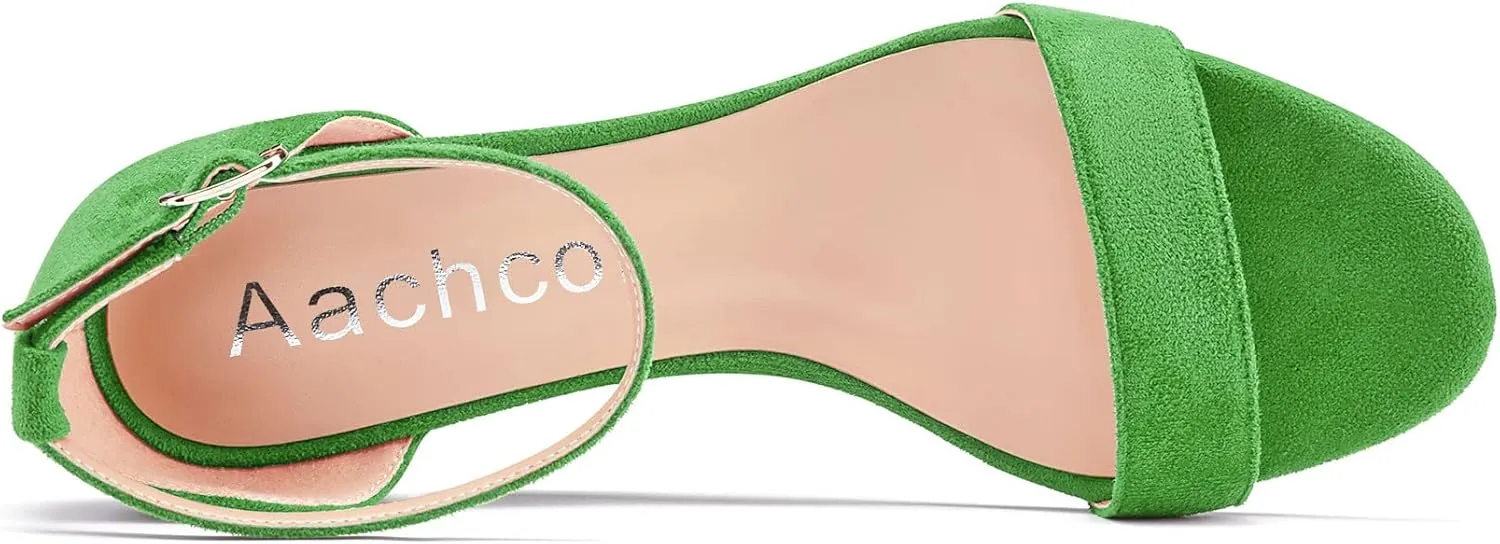 Aachcol Women Sandals Round Peep Open Toe Ankle Strap Two-Piece Chunky Block Low Wedge Heel Dress Shoes Matte 2 Inch