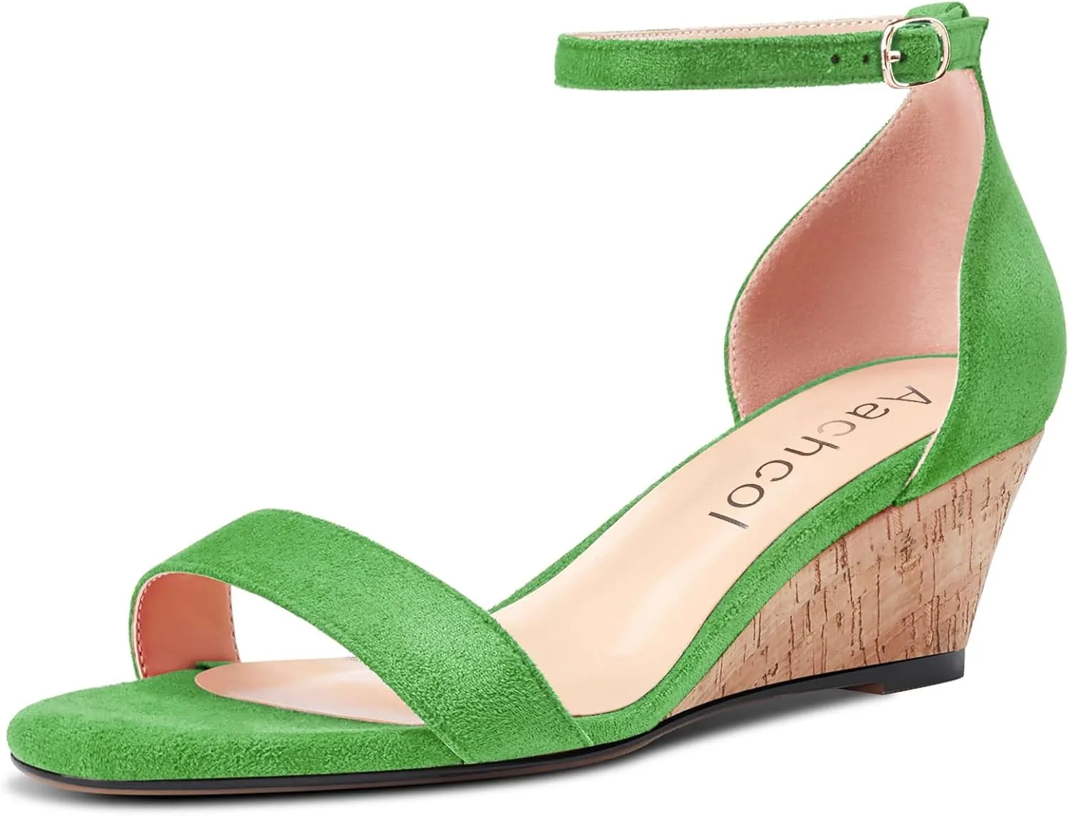 Aachcol Women Sandals Round Peep Open Toe Ankle Strap Two-Piece Chunky Block Low Wedge Heel Dress Shoes Matte 2 Inch