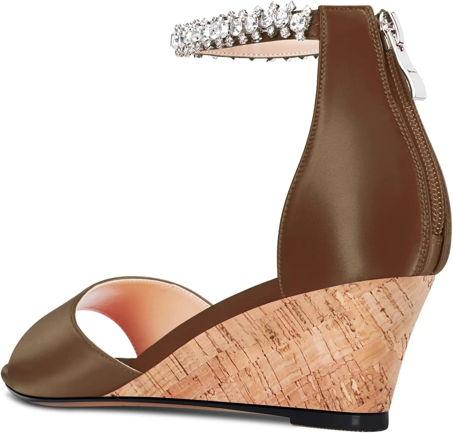 Aachcol Women Sandals Round Peep Open Toe Ankle Strap Two-Piece Chunky Block Mid Low Wedge Heel Dress Shoes Satin Wedding Shopping 2 Inch