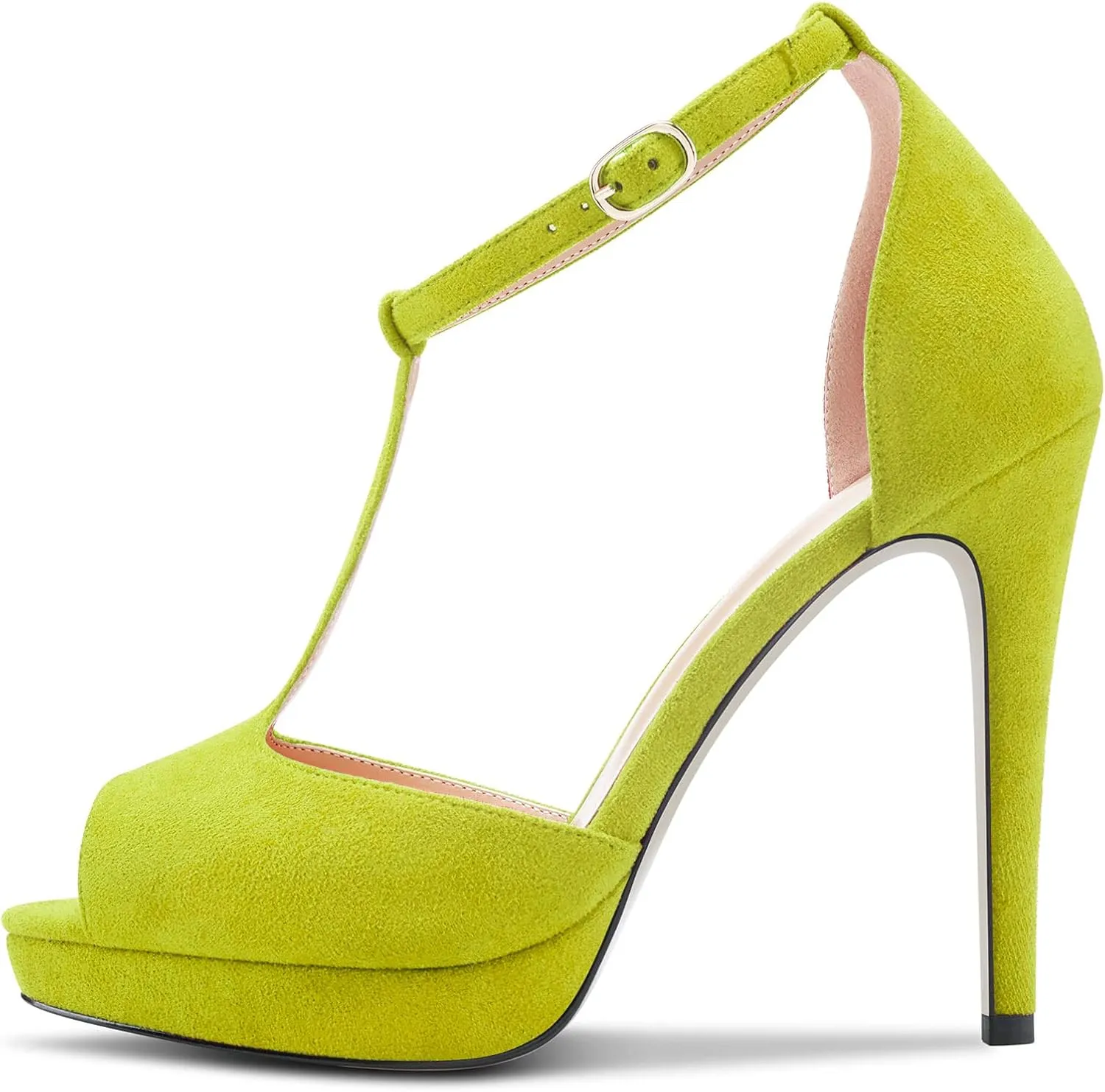 Aachcol Women Sandals T-strap Platform Peep Open Toe Ankle Strap Stiletto High Heel Dress Shoes Pumps Wedding Suede 5 Inch