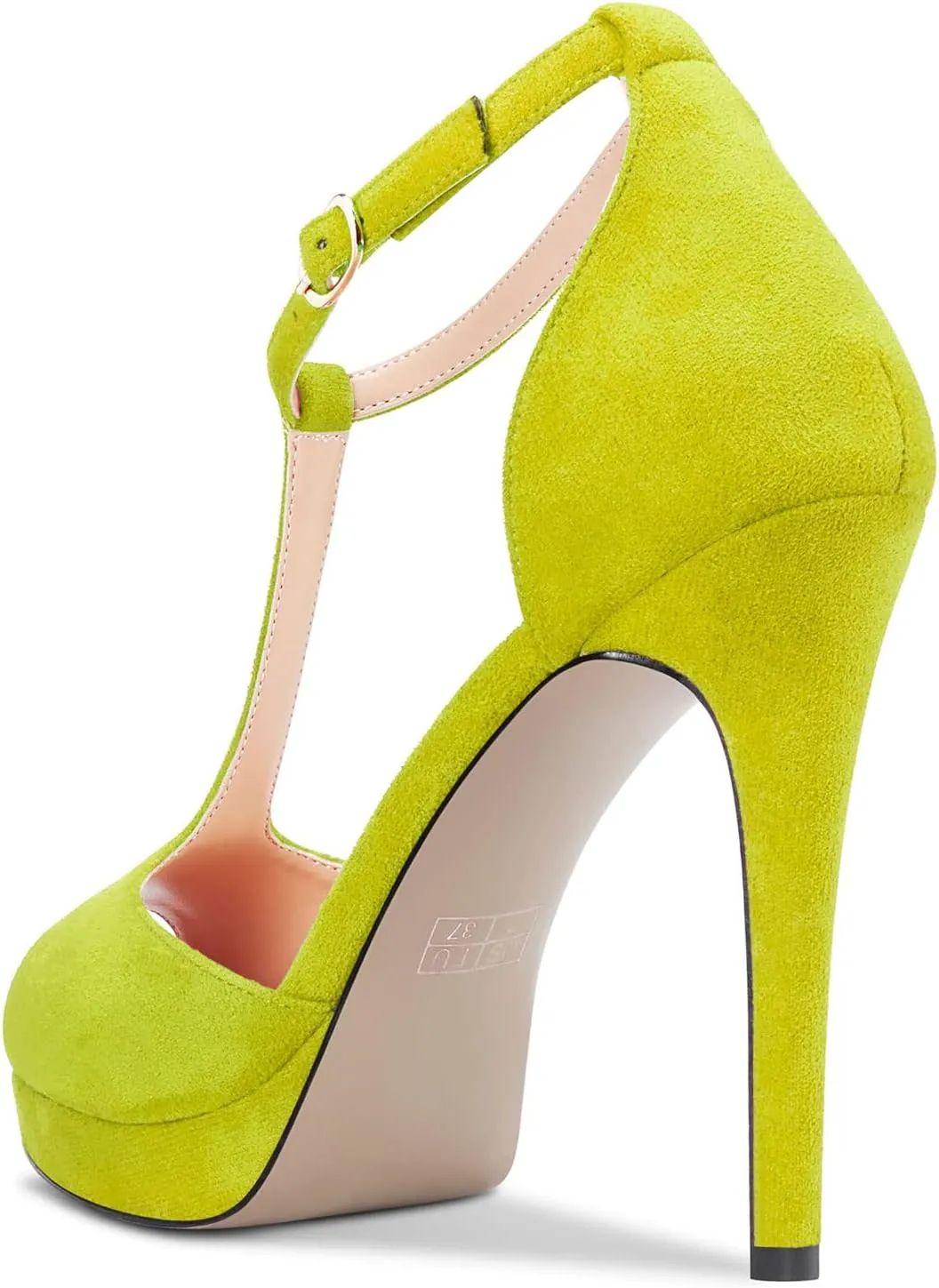 Aachcol Women Sandals T-strap Platform Peep Open Toe Ankle Strap Stiletto High Heel Dress Shoes Pumps Wedding Suede 5 Inch