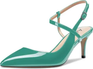 Aachcol Women Slingback Pumps Ankle Strap D'Orsay Stiletto Mid Heel Close Pointed Toe Dress Shoes 2.5 Inches