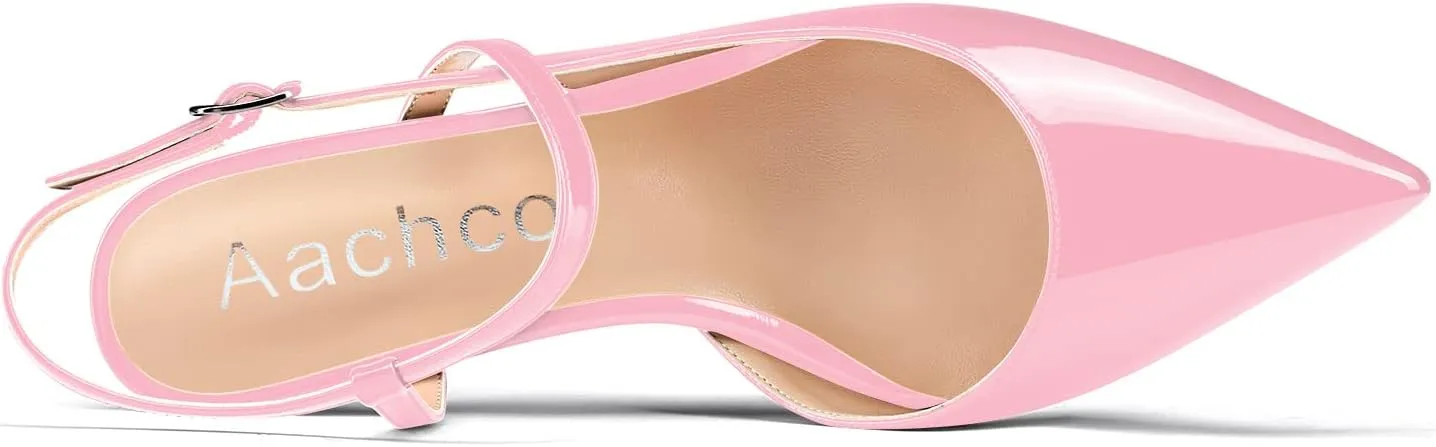 Aachcol Women Slingback Pumps Ankle Strap D'Orsay Stiletto Mid Heel Close Pointed Toe Dress Shoes 2.5 Inches