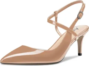 Aachcol Women Slingback Pumps Ankle Strap D'Orsay Stiletto Mid Heel Close Pointed Toe Dress Shoes 2.5 Inches