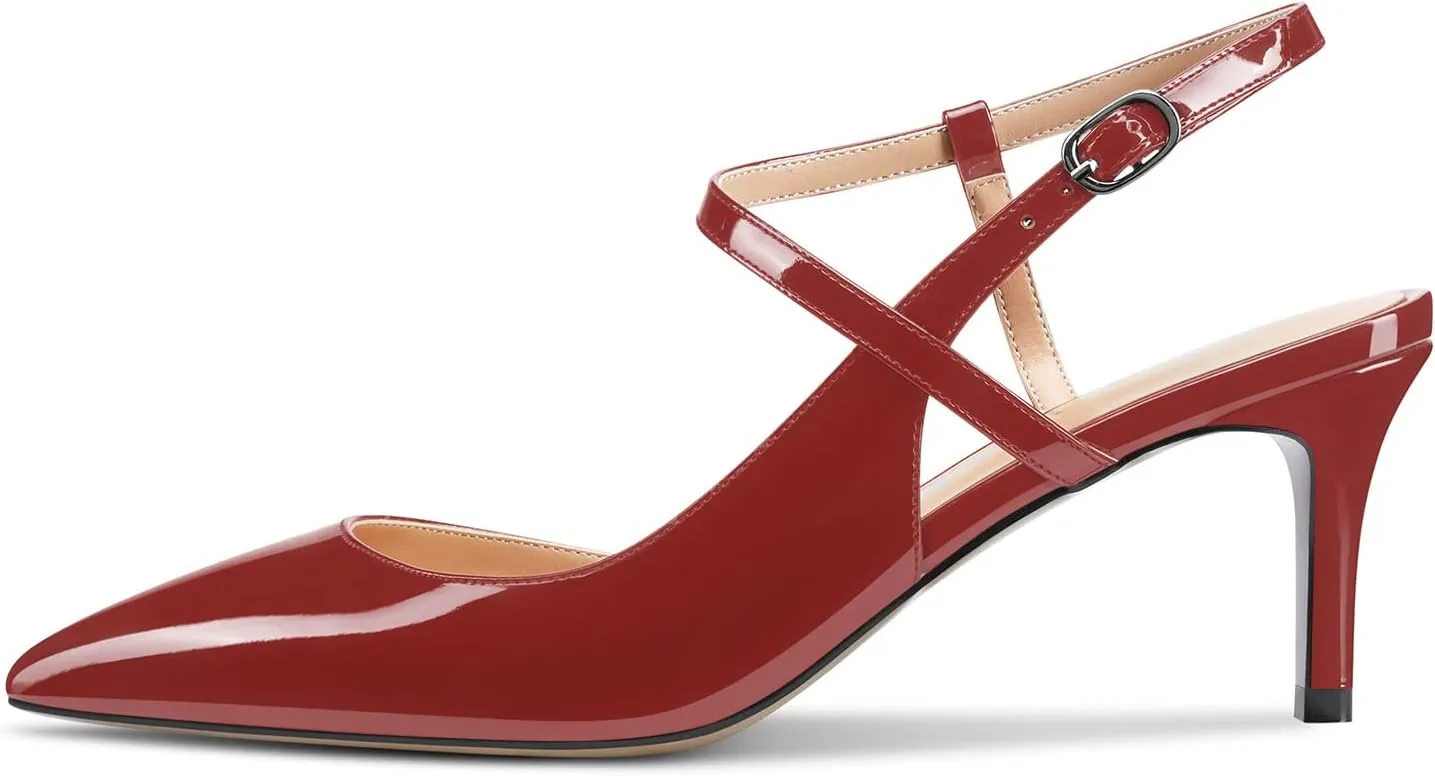 Aachcol Women Slingback Pumps Ankle Strap D'Orsay Stiletto Mid Heel Close Pointed Toe Dress Shoes 2.5 Inches