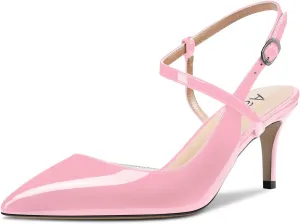 Aachcol Women Slingback Pumps Ankle Strap D'Orsay Stiletto Mid Heel Close Pointed Toe Dress Shoes 2.5 Inches