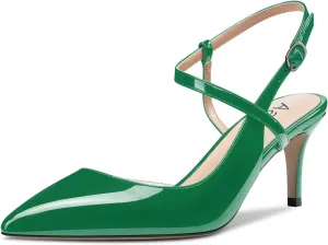 Aachcol Women Slingback Pumps Ankle Strap D'Orsay Stiletto Mid Heel Close Pointed Toe Dress Shoes 2.5 Inches