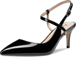 Aachcol Women Slingback Pumps Ankle Strap D'Orsay Stiletto Mid Heel Close Pointed Toe Dress Shoes 2.5 Inches