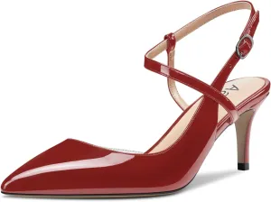 Aachcol Women Slingback Pumps Ankle Strap D'Orsay Stiletto Mid Heel Close Pointed Toe Dress Shoes 2.5 Inches