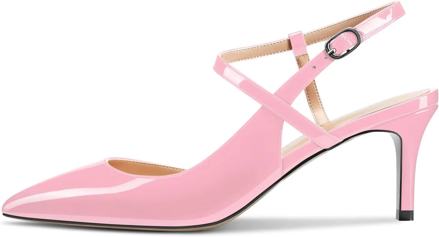 Aachcol Women Slingback Pumps Ankle Strap D'Orsay Stiletto Mid Heel Close Pointed Toe Dress Shoes 2.5 Inches