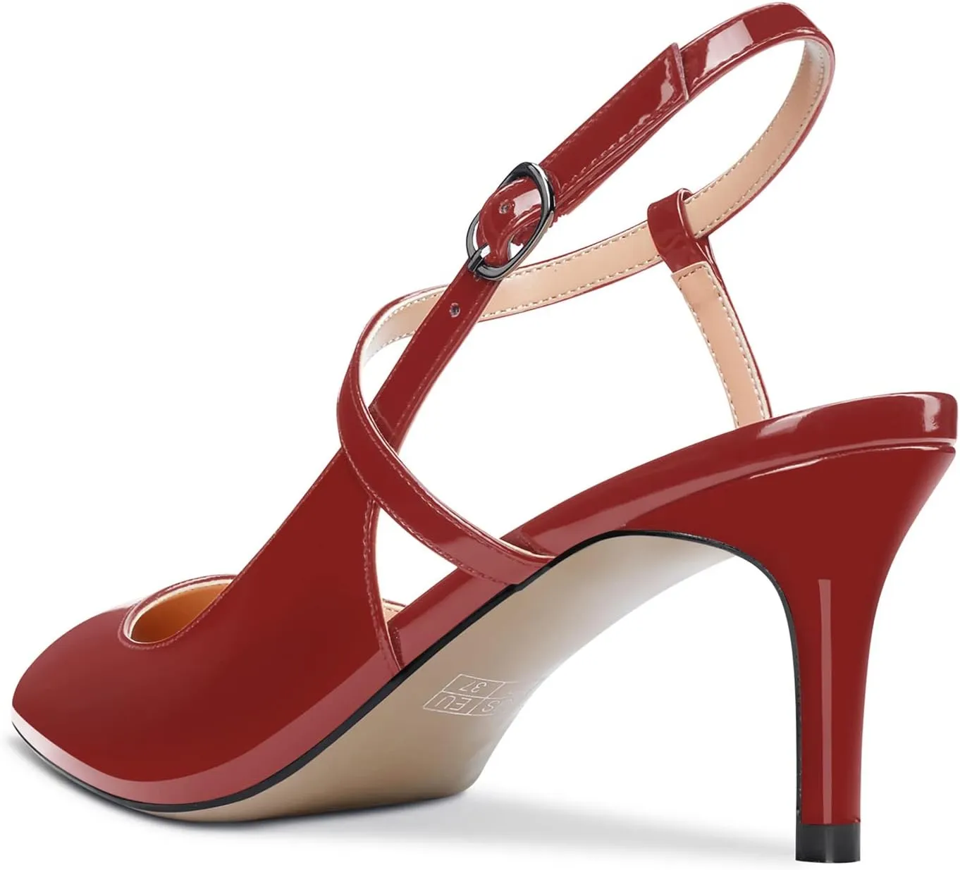 Aachcol Women Slingback Pumps Ankle Strap D'Orsay Stiletto Mid Heel Close Pointed Toe Dress Shoes 2.5 Inches