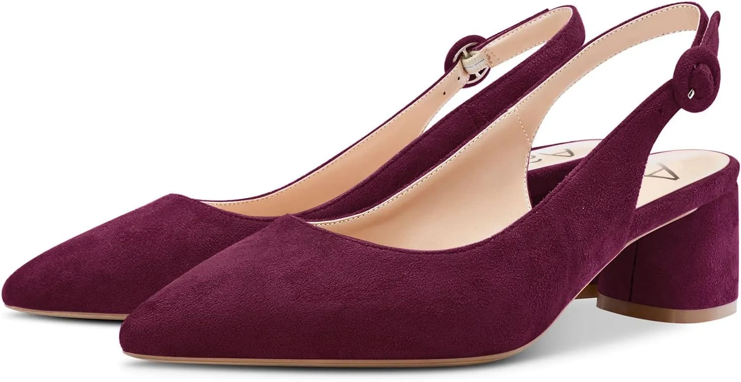 Aachcol Women Slingback Pumps Chunky Block Mid Low Heel Pointed Toe Ankle Strap Wedding Office Party Dress Shoes Cute 2 Inch