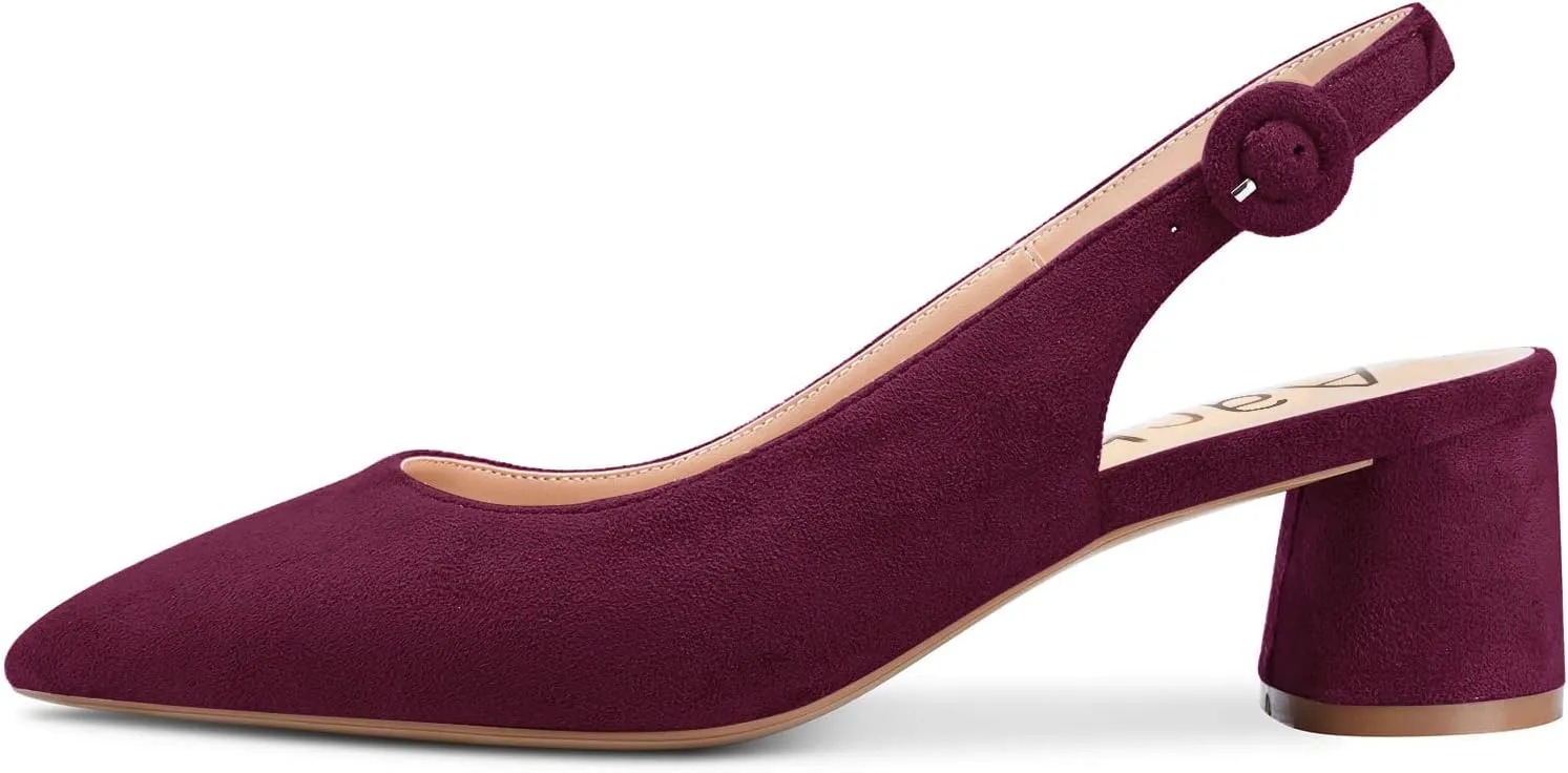 Aachcol Women Slingback Pumps Chunky Block Mid Low Heel Pointed Toe Ankle Strap Wedding Office Party Dress Shoes Cute 2 Inch