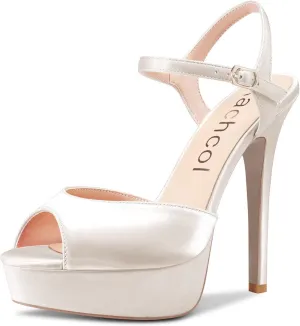 Aachcol Women Stiletto High Heel Platform Sandals Peep Open Toe Ankle Strap Slingback Dress Shoes Wedding Party 5 Inches
