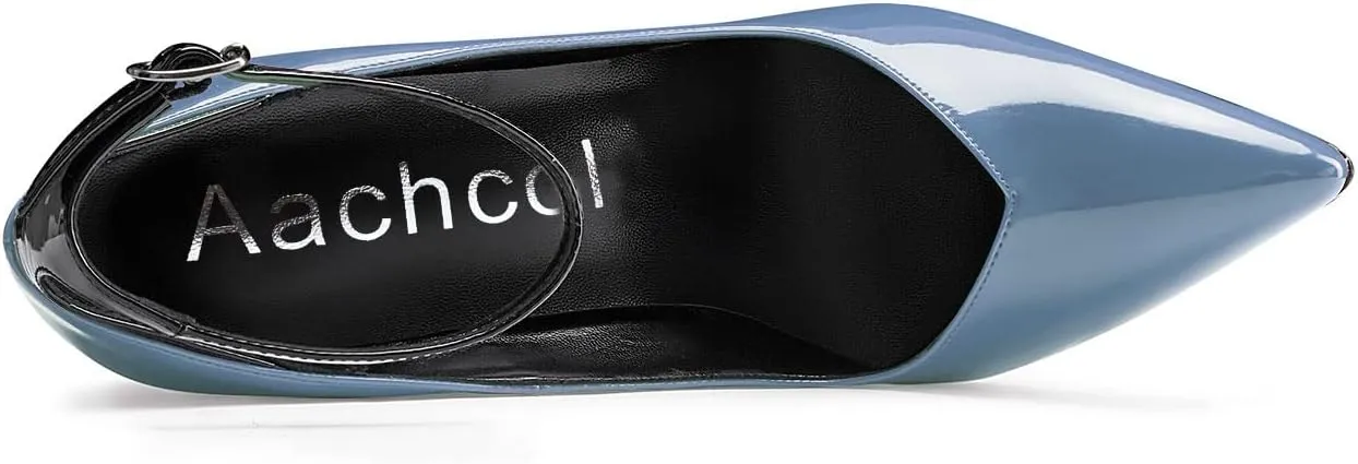 Aachcol Women Stiletto High Heel Pumps Slip-on Pointed Toe Ankle Strap Dress Shoes 5 Inch