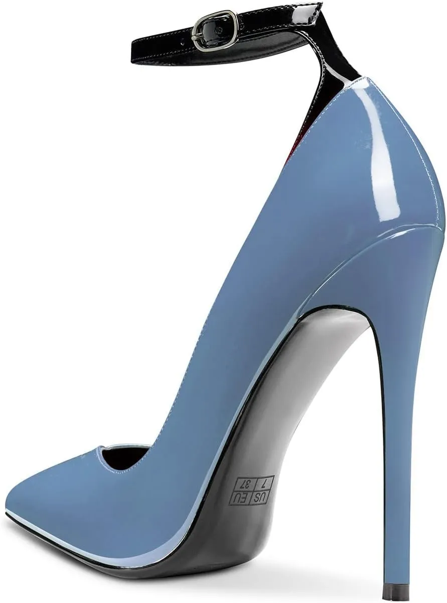Aachcol Women Stiletto High Heel Pumps Slip-on Pointed Toe Ankle Strap Dress Shoes 5 Inch