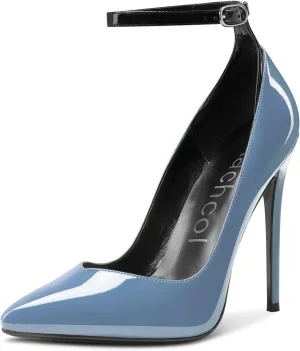 Aachcol Women Stiletto High Heel Pumps Slip-on Pointed Toe Ankle Strap Dress Shoes 5 Inch
