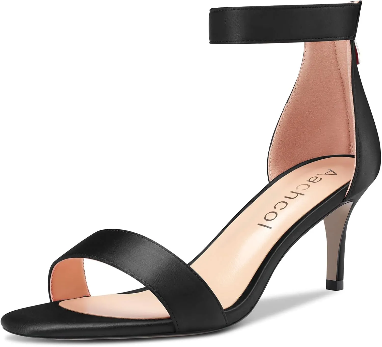 Aachcol Women Stiletto Mid Heel Sandals Ankle Strap Peep Open Toe Dress Shoes Party Wedding Satin 2.5 Inch