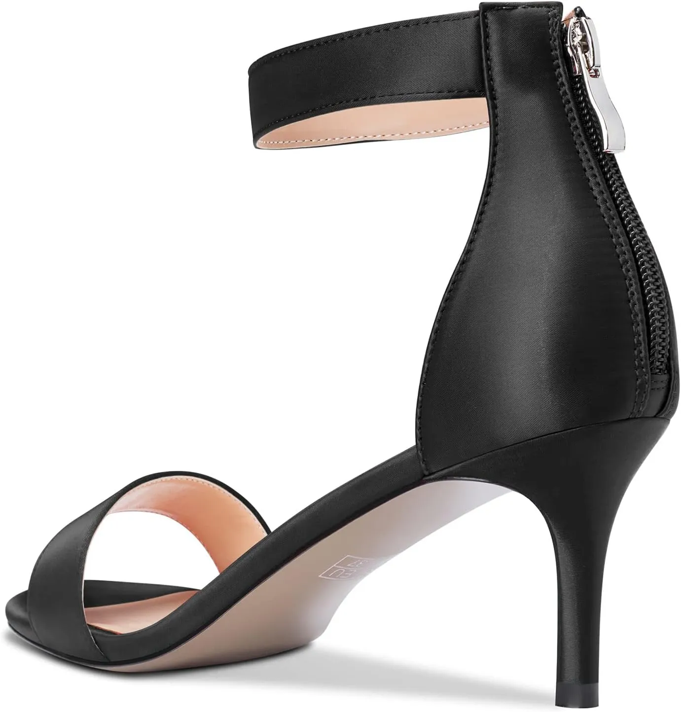 Aachcol Women Stiletto Mid Heel Sandals Ankle Strap Peep Open Toe Dress Shoes Party Wedding Satin 2.5 Inch