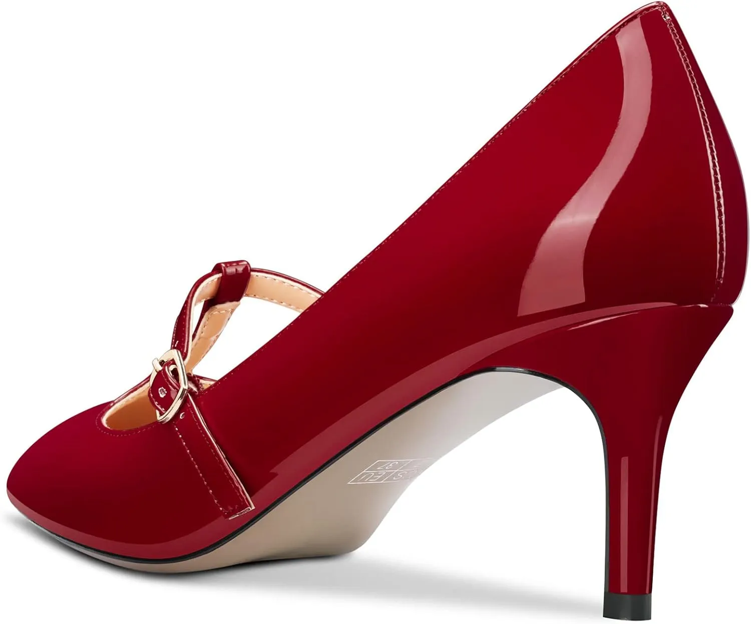 Aachcol Women Stiletto Mid Low Heel Pumps T-Strap Slip-on Pointed Toe Dress Shoes Office Party Wedding Patent 2.5 Inch