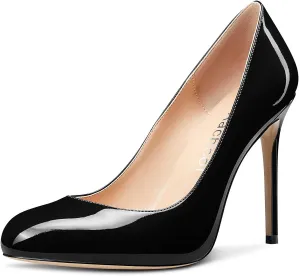 Aachcol Women Stiletto Pumps Close Round Toe High Heel Slip-on Shoes Wedding Office Classic 4 Inches