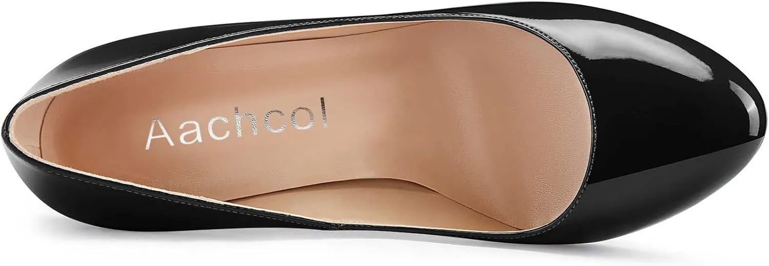 Aachcol Women Stiletto Pumps Close Round Toe High Heel Slip-on Shoes Wedding Office Classic 4 Inches
