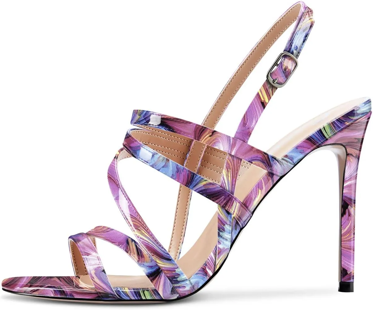 Aachcol Women Strapy Roman Sandals Peep Open Toe Stiletto High Heel Slingback Ankle Strap Party 4 Inches