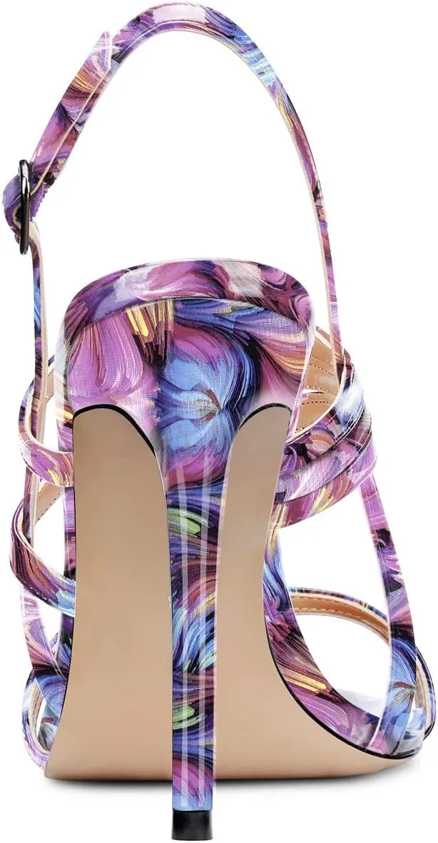 Aachcol Women Strapy Roman Sandals Peep Open Toe Stiletto High Heel Slingback Ankle Strap Party 4 Inches