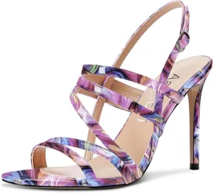Aachcol Women Strapy Roman Sandals Peep Open Toe Stiletto High Heel Slingback Ankle Strap Party 4 Inches