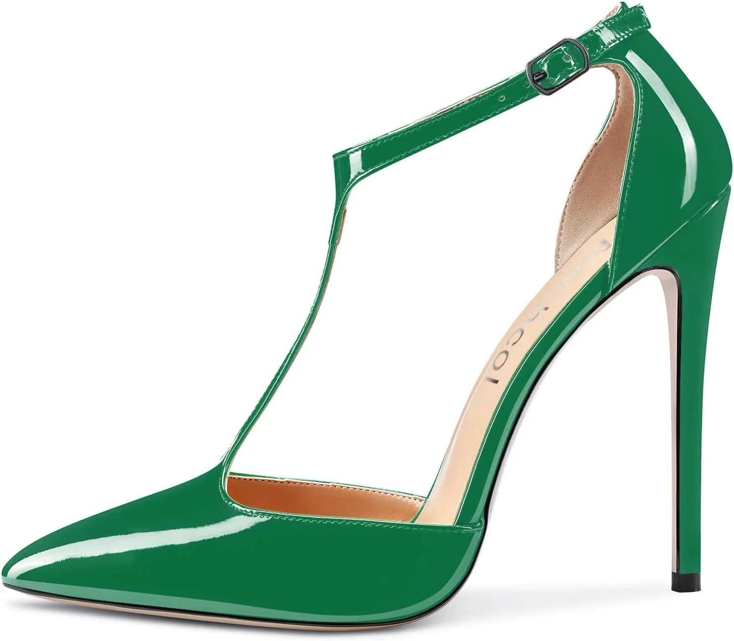 Aachcol Women T-strap Sandals High Stiletto Heel Pointed Toe Mary Jane Ankle Strap Patent Pumps Clear Dress Shoes 5 Inch
